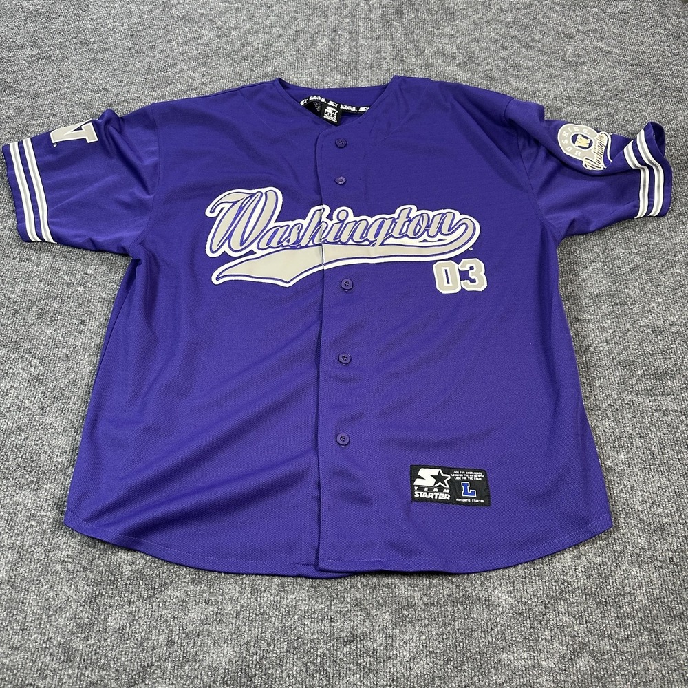 Washington Huskies Jersey Mens Large Purple NCAA Baseball Starter Button Front